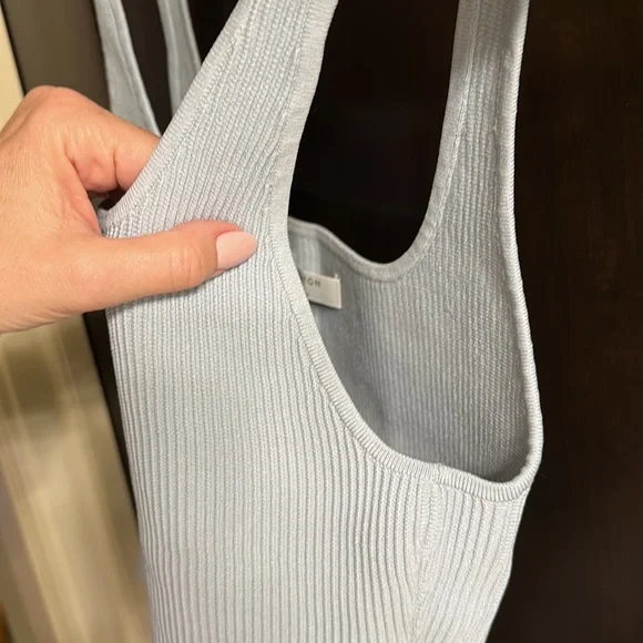 Babaton Light blue Ribbed Crop Top - Picture 2 of 4